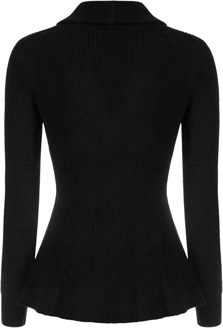 Belle Poque Damen Strickjacke Langarm Reverskragen Cardigan mit Rüschensaum Casual Strickmantel M Sc