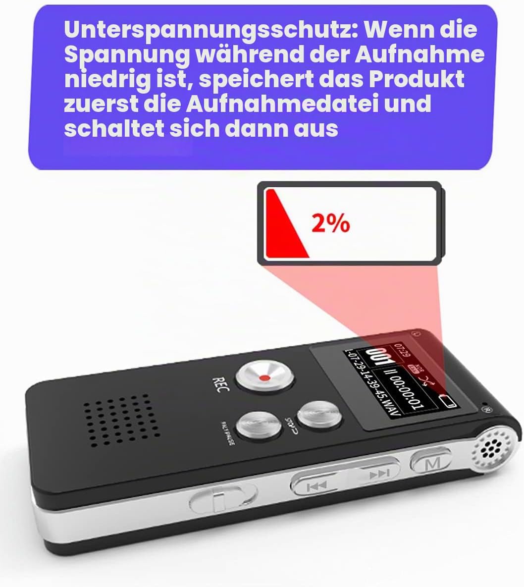 Digitales Diktiergerät, 32GB, Mini-Aufnahmegerät, unterstützt 30 Stunden kontinuierliche Aufnahme, w