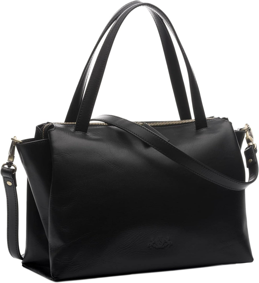 SID & VAIN Handtasche mit Schultergurt ATLANTA aus Premium Leder I Henkeltasche für Damen I Umhänget