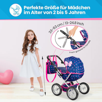 Kinderplay Puppenwagen ab 2 Jahren - Leichte und Stabile Konstruktion, Kinderpuppenwagen, Höhenverst