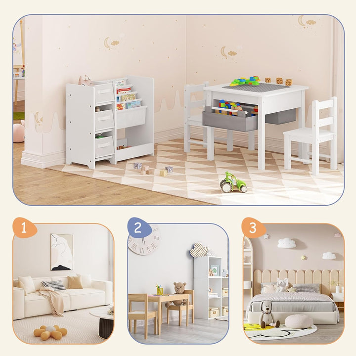 Lestarain Kinderzimmerregal, Spielzeug-Organizer, Regal für Kinderzimmer Spielzimmer, mit 3 Aufbewah