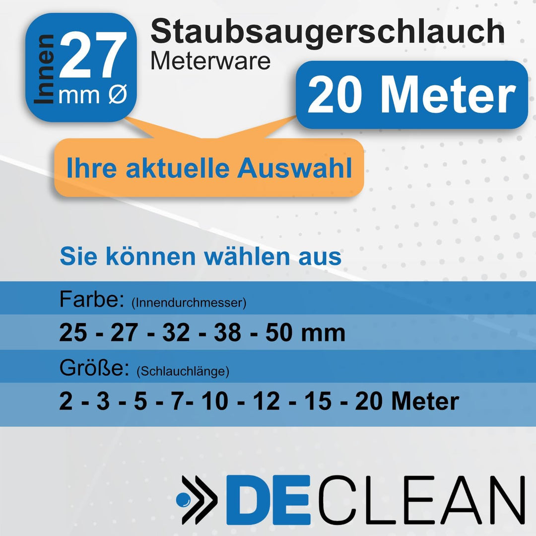 DeClean Saugschlauch 27-28 mm Absaugschlauch Schlauch Universal Meterware Elektrowerkzeuge, Säge, Sc