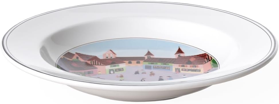 Villeroy und Boch Design Naif Suppenteller "Dorf", 21 cm, Premium Porzellan, Weiss/Bunt Suppenteller
