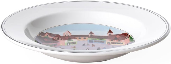 Villeroy und Boch Design Naif Suppenteller "Dorf", 21 cm, Premium Porzellan, Weiss/Bunt Suppenteller