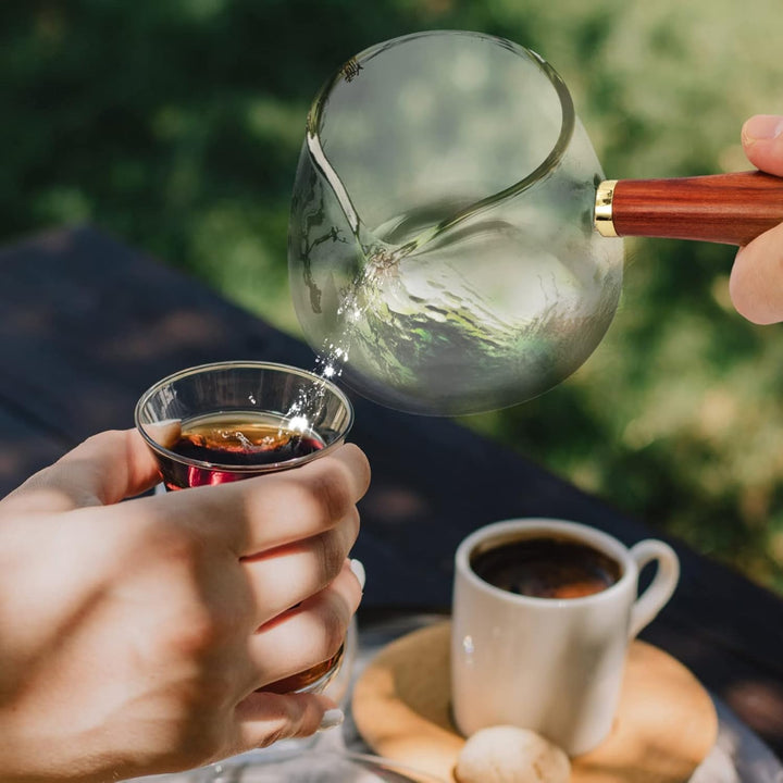 Cabilock Mini-Sauce Glas Teekanne Teekessel Einhand Glaskanne mit Holzgriff Chinesische Teekanne Was
