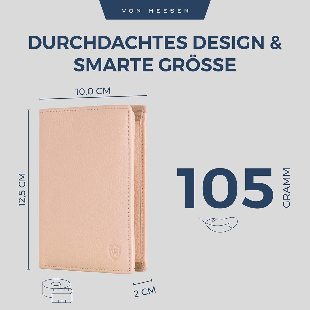 VON HEESEN Leder Geldbörse RFID Schutz I Echtleder Geldbeutel für Damen &amp; Herren I Portemonnaie Brie