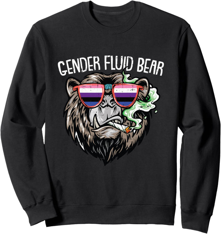 Genderfluid Bear LGBT-Q Pride Smoking Weed Marijuana Stoner Sweatshirt