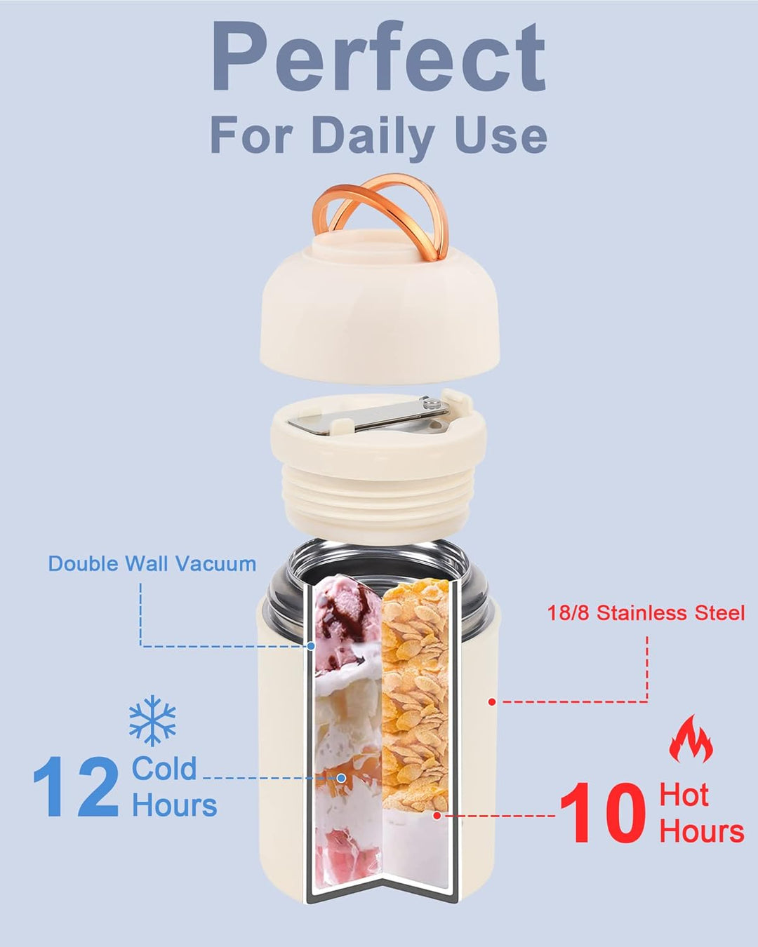 Dreamhigh® Thermobehälter für Essen 550 ml, Edelstahl Thermobecher Essen mit faltbaren Löffel, Warmh