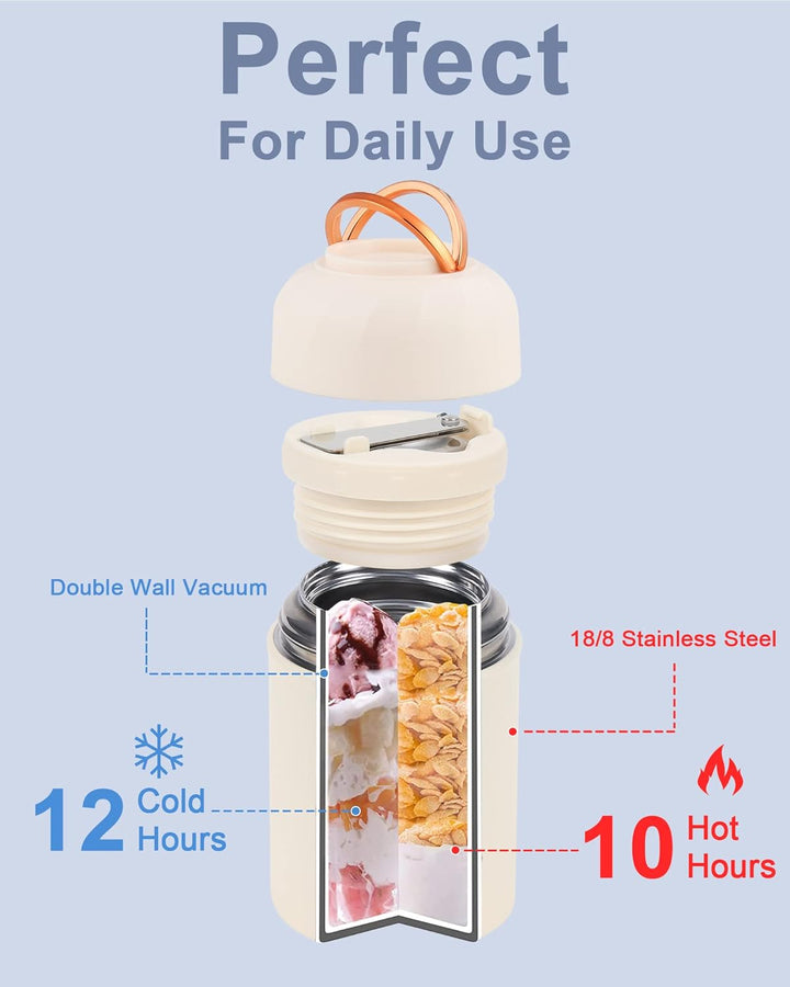 Dreamhigh® Thermobehälter für Essen 550 ml, Edelstahl Thermobecher Essen mit faltbaren Löffel, Warmh