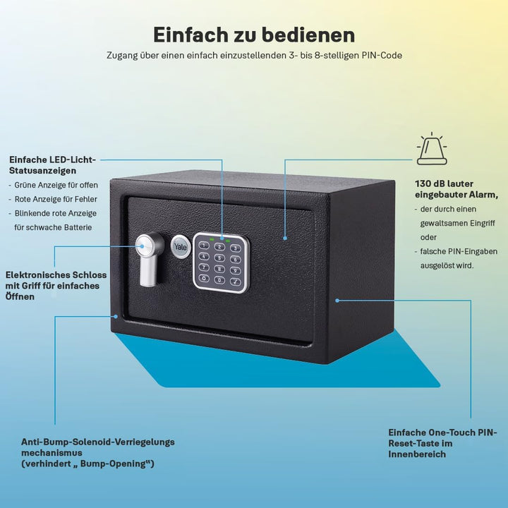 Yale Elektronischer Tresor mit Alarm - Klein - YEC/200/DB2 - Standardsicherheit - Schwarz Small New