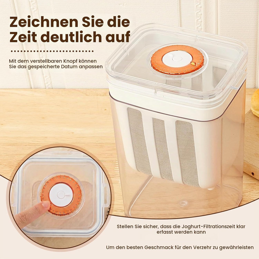 Joghurt Sieb Set 1100ML Griechischer Joghurt Käsesieb mit Edelstahl Feine Filtersiebe &amp; Zeitanzeige