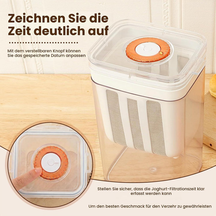 Joghurt Sieb Set 1100ML Griechischer Joghurt Käsesieb mit Edelstahl Feine Filtersiebe &amp; Zeitanzeige