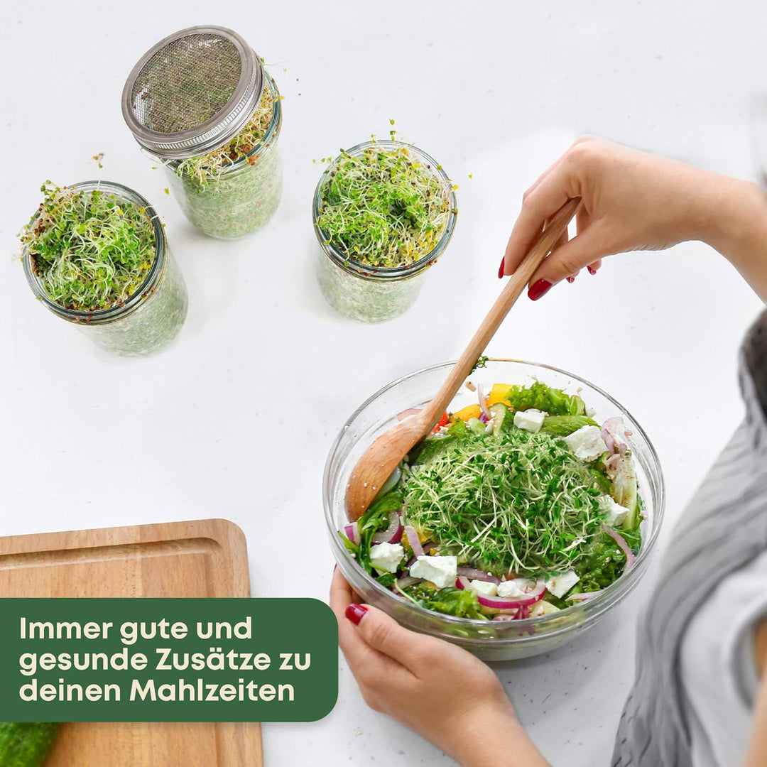 Cressery® Sprossenglas Keimglas 3er Set [grau] mit Deckel &amp; Sieb aus hochwertigem Edelstahl für Spro