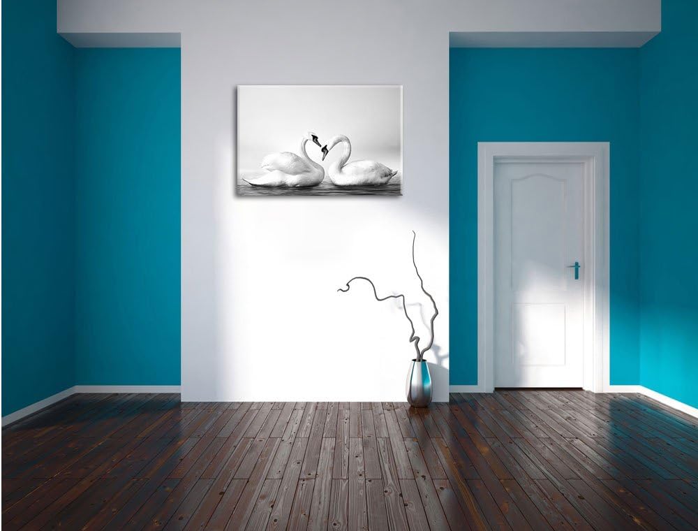 Pixxprint Zwei prächtige Schwäne auf dem Wasser Kunst B&W, Format: 100x70 auf Leinwand, 100x70