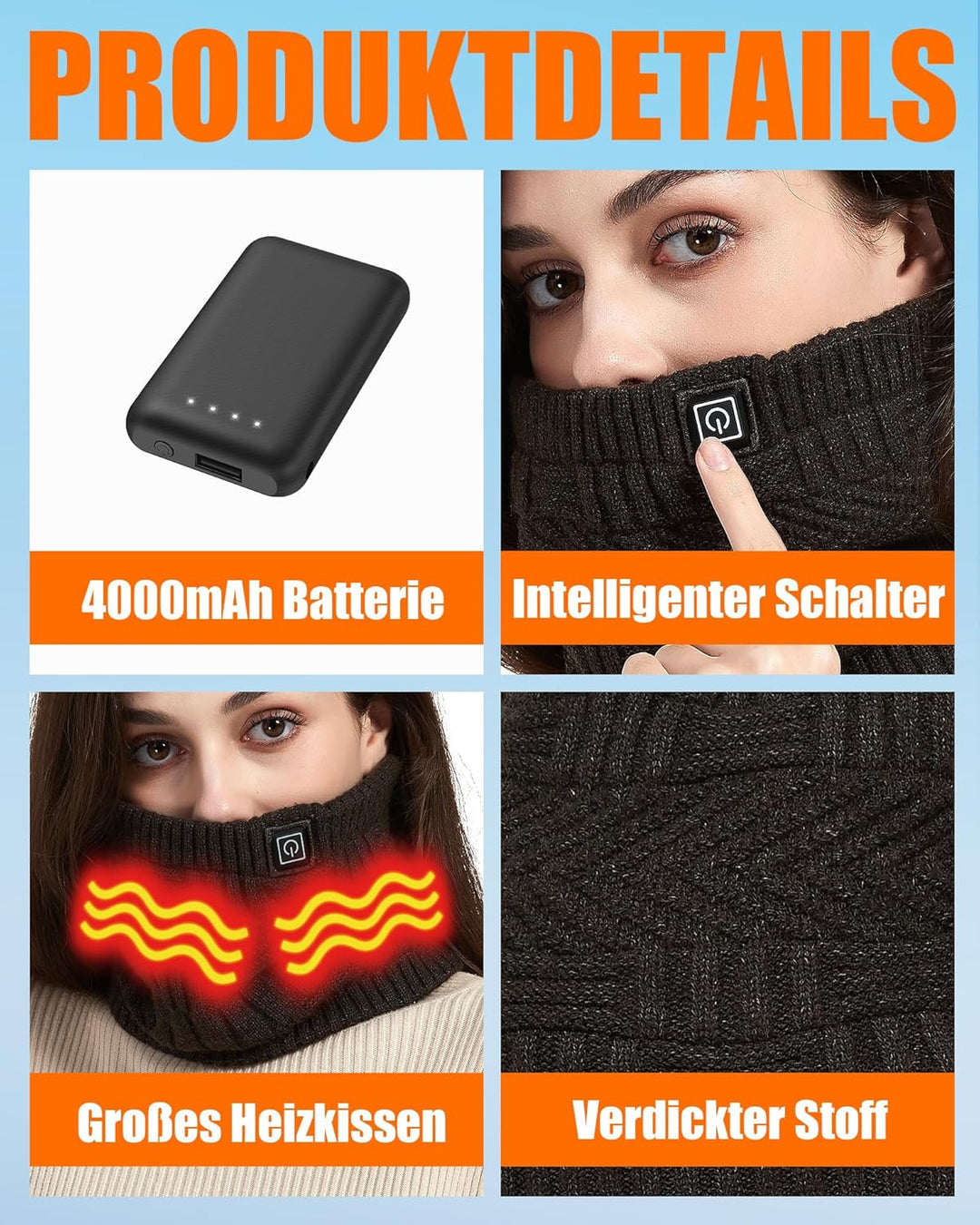 CYCYHEAT Beheizbare Mütze - Nackenwärmer Beheizbarer Schal & Beheizte Mütze für Männer und Frauen mi