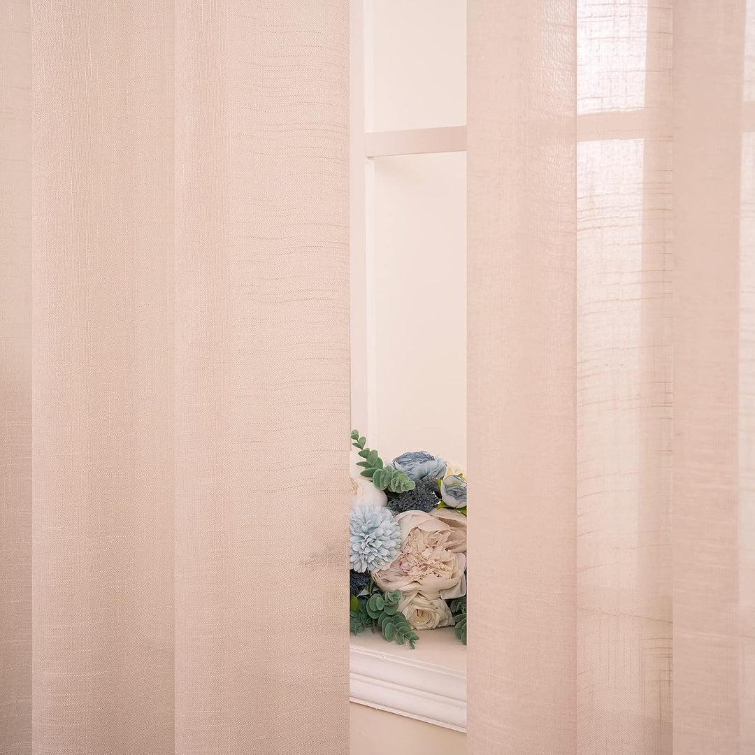 MIULEE 2er Set Voile Vorhang Sheer Leinenvorhang mit Ösen Transparente Leinen Optik Gardine Ösenscha