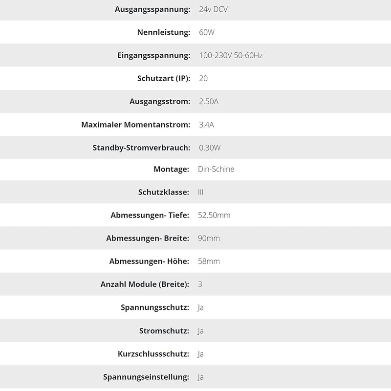 DIN-Rail Hutschienen-Netzteil 24V, 60W, LED geeignet