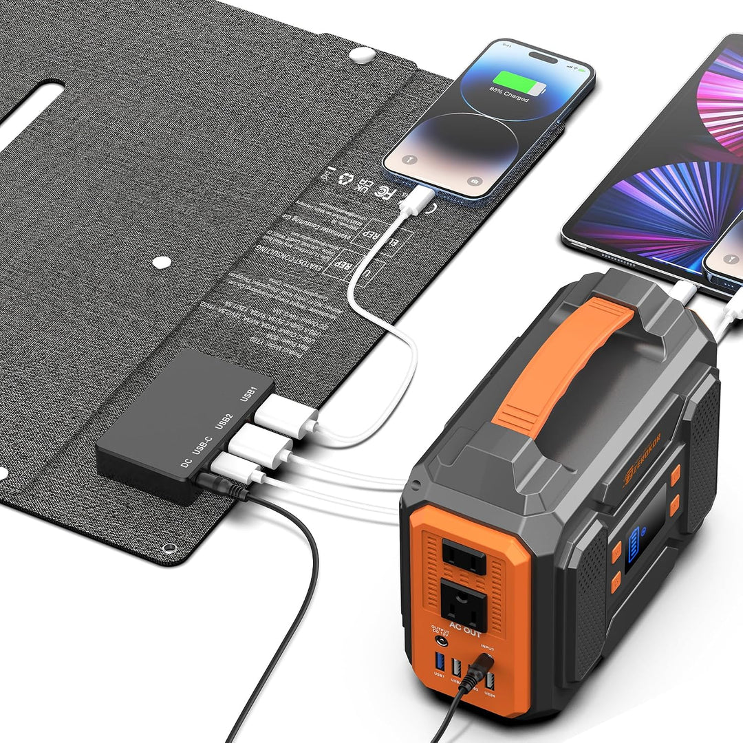SinKeu Faltbares Solarpanel 60 W 18 V, tragbare Solarmodul mit USB-A/Typ-C/DC-Ausgang und Tragetasch
