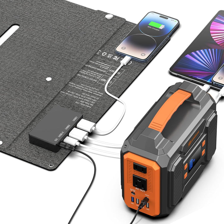 SinKeu Faltbares Solarpanel 60 W 18 V, tragbare Solarmodul mit USB-A/Typ-C/DC-Ausgang und Tragetasch