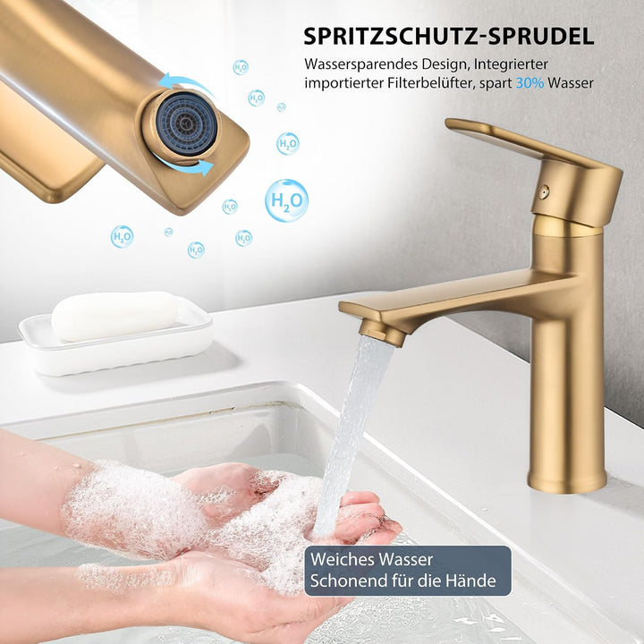 HOMELODY Wasserhahn Bad Gold Bleifreie Sicherheit Mischbatterie Waschbecken, Gold