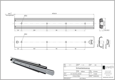 SOTECH 1 Paar Vollauszüge 114284 Höhe 53,4 mm, Länge 400 mm Kugelführungen mit 110 Kg Tragkraft Läng