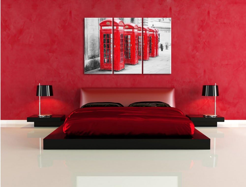 Pixxprint rote Londoner Telefonzellen als Leinwandbild/Grösse: 3 Teilig (120x80 cm) cm/Wandbild/Kuns