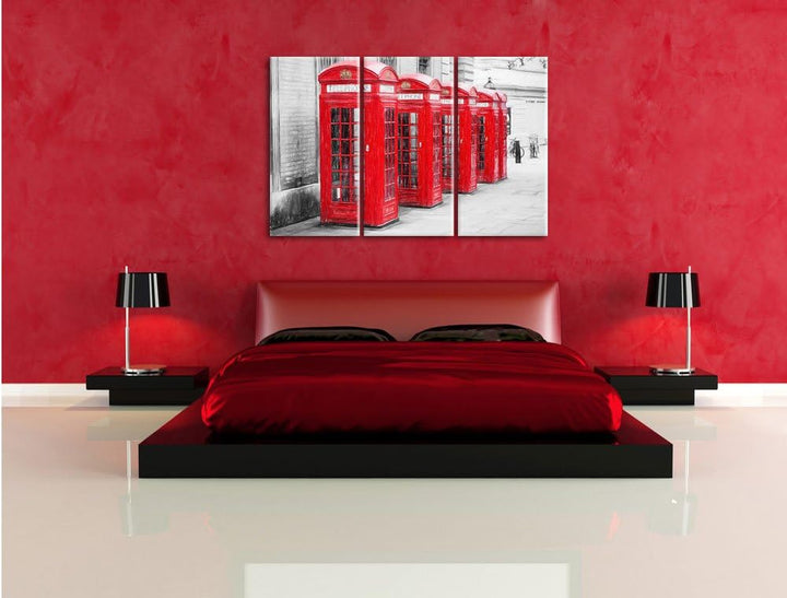 Pixxprint rote Londoner Telefonzellen als Leinwandbild/Grösse: 3 Teilig (120x80 cm) cm/Wandbild/Kuns