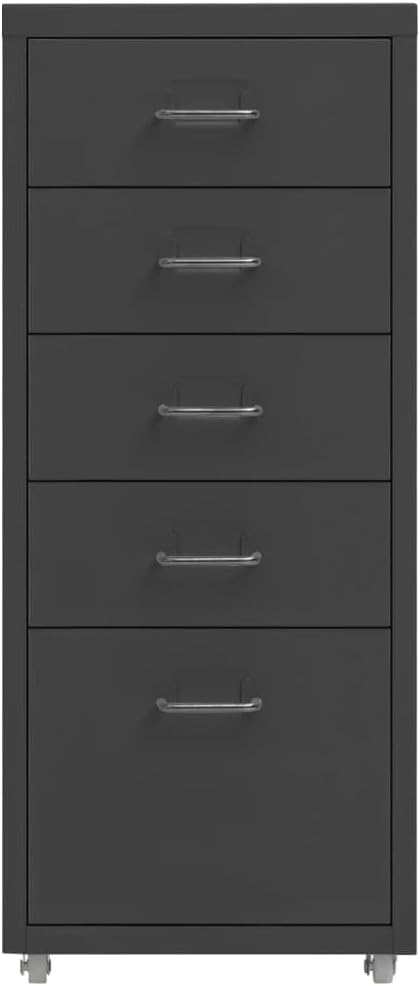 Myheimly Aktenschrank 5 Schubladenmit Rollen Anthrazit 28x41x69cm Aktenschrank mit Rollen Rollcontai
