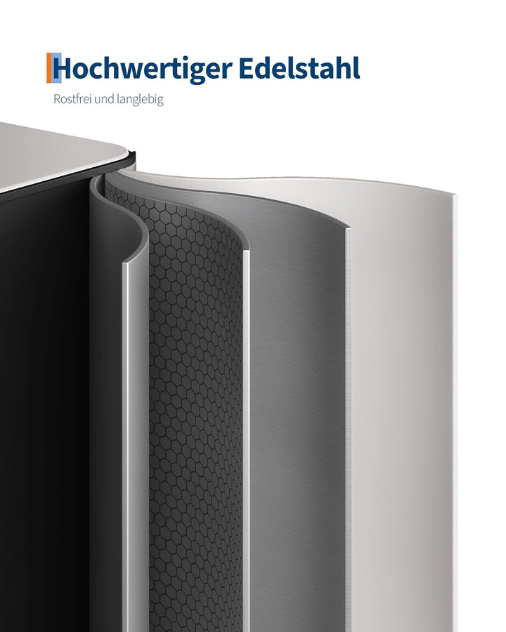 Mülleimer Küche 3 x 15 L aus Edelstahl, 3 Fächer Treteimer mit Softclose-Deckel, Abfalleimer mit Rut