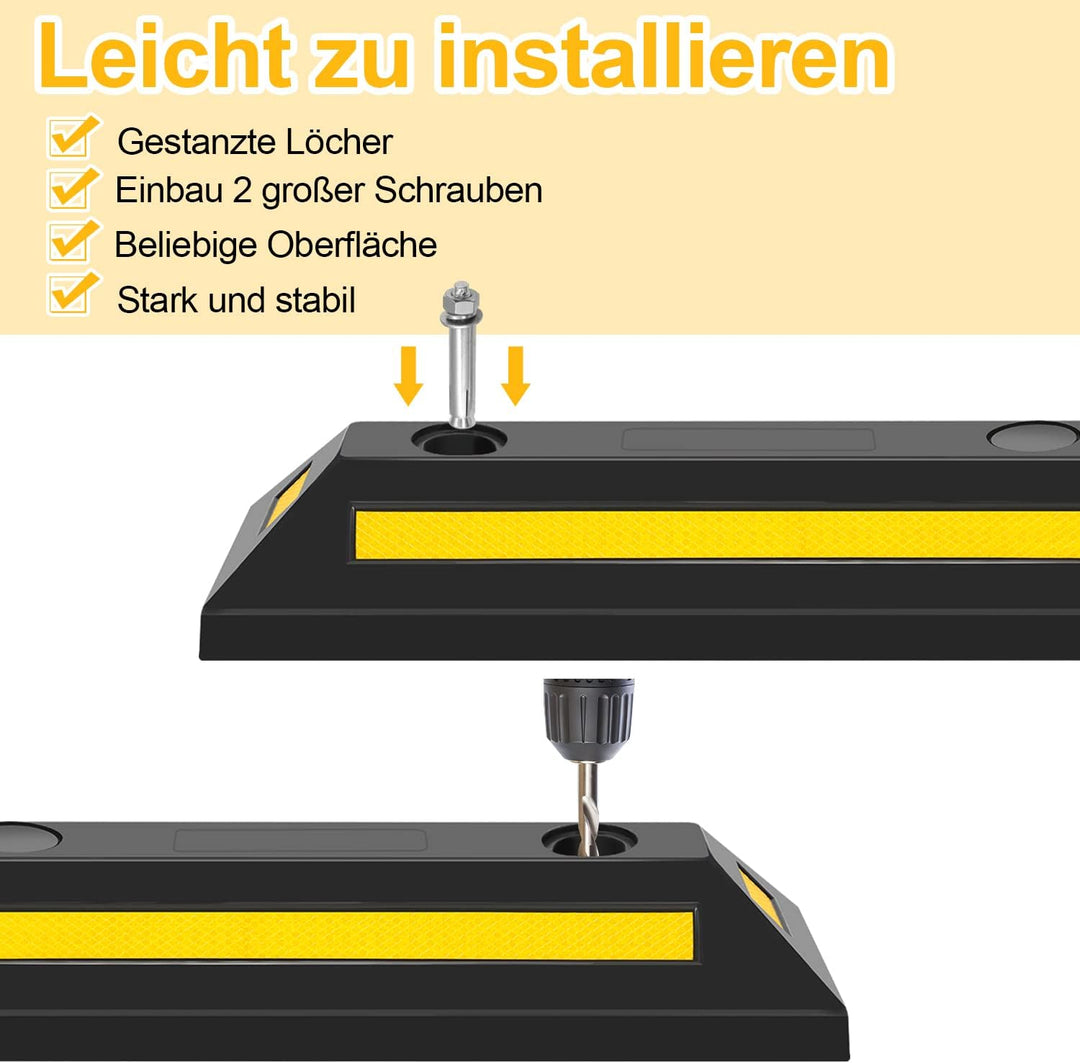 4 x Gummi Radstopper, 54x15x10cm Parkplatzbegrenzung, Parkplatzsperre mit Gelb Reflektierende Streif