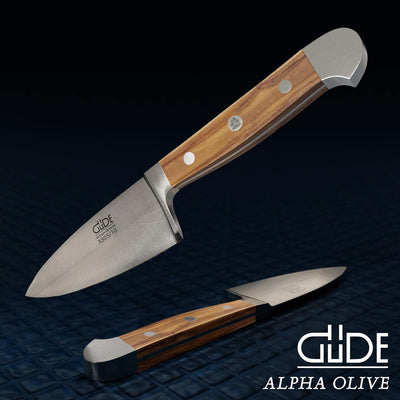 GÜDE Solingen - Hartkäsemesser Käsemesser geschmiedet, 10 cm, Olivenholz, ALPHA OLIVE, Doppelkropf,