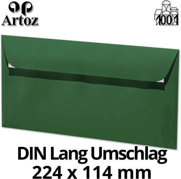 ARTOZ 100x Briefumschläge DIN Lang Tannengrün 100 g/m² selbstklebend - DL 224x114 mm - Kuvert ohne F