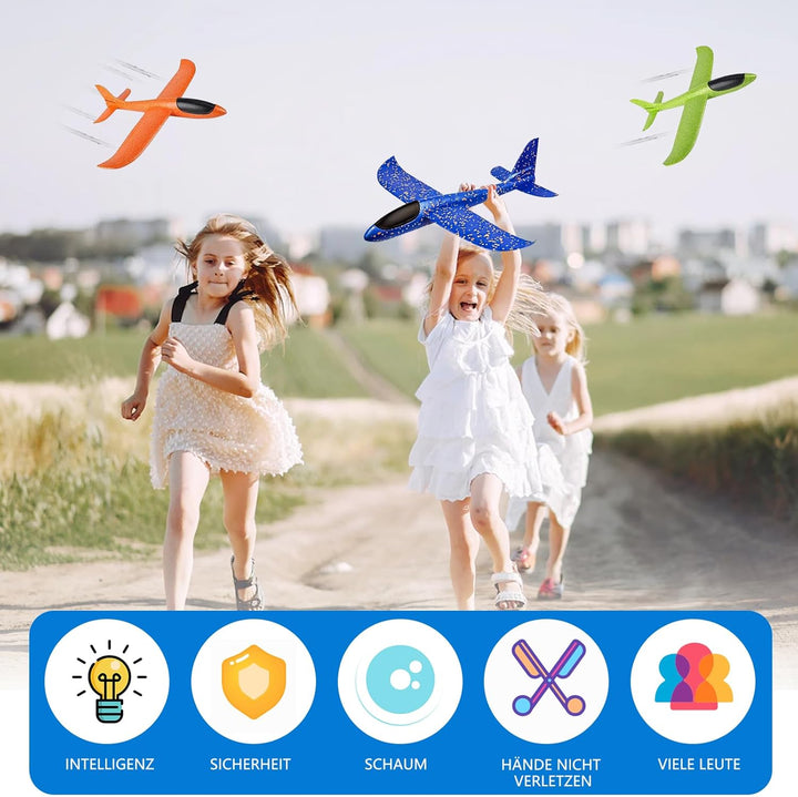 Styroporflieger - 4 Stück Kinder Flugzeuge, Wurfgleiter aus Styropor, Flugzeug Spielzeug für Kinder