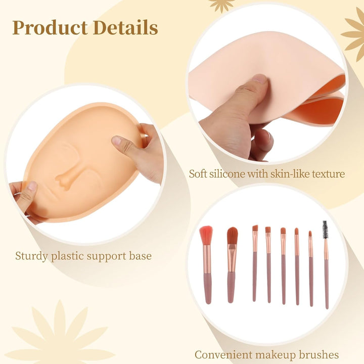 Make-up-Übungsset für das Gesicht, bestehend aus 8 Silikon-Mannequin-Gesichtern, 1 Übungsgesichtspla