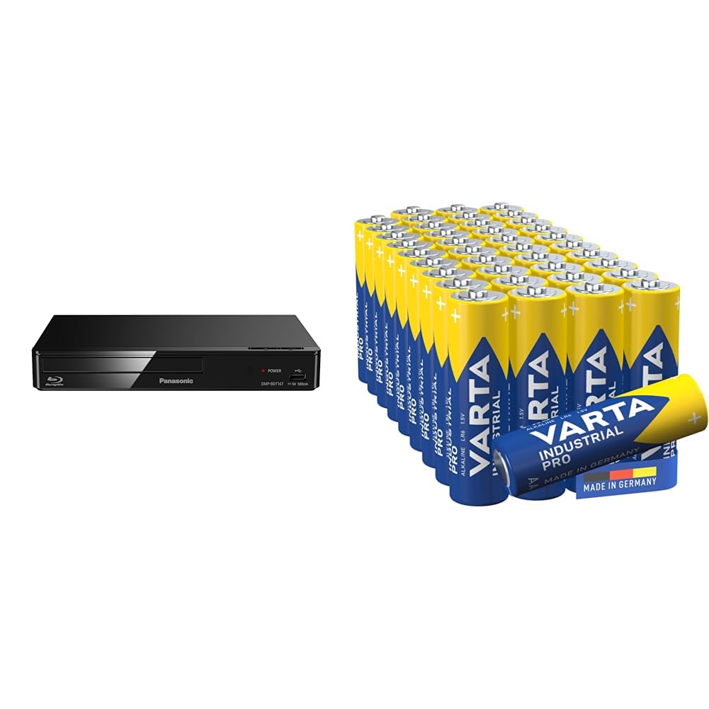 Panasonic DMP-BDT167EG Kompakter 3D Blu-ray Player Full HD Upscaling & VARTA Batterien AA Schwarz Bu