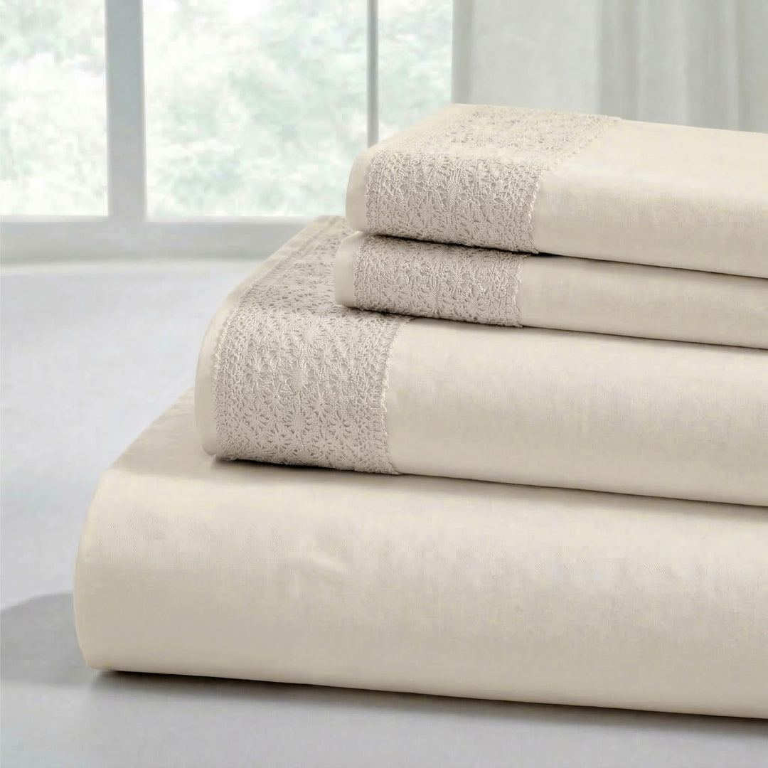Amrapur Overseas Bettwäsche-Set, Häkelspitze, Queen-Size-Bett, Leinen, 4-teilig Leinen Queen, Leinen