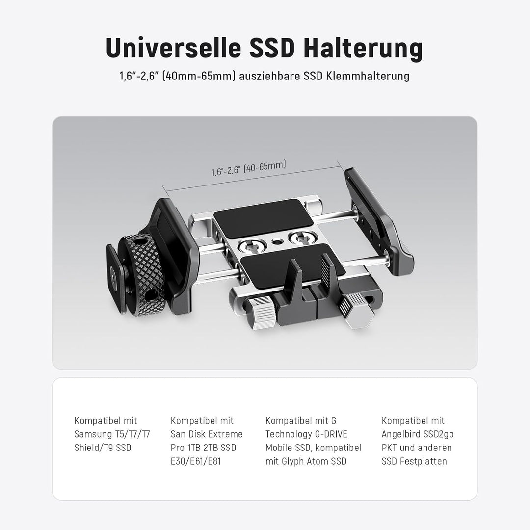 Neewer Universelle SSD-Halterung mit Kaltschuh/Kabelklemme, 4,1 cm - 6,6 cm für T5 T7 T9 SSD, kompat