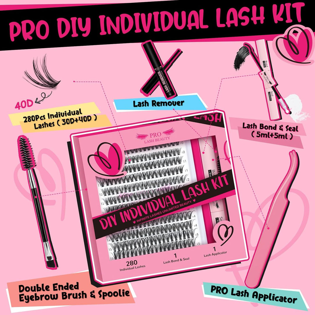 Pro Falsche Wimpern Extension Kit Curlo 280 Stück mit Kleber, Siegel und Pinzette für Haarverlängeru