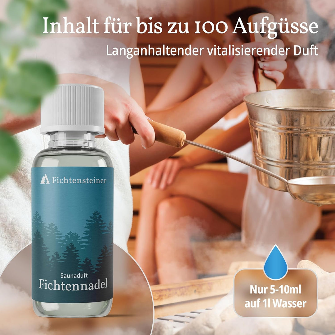 Saunaaufguss Fichtennadel, 100ml, Sauna Aufgussmittel, sehr ergiebig, für bis zu 100 Aufgüsse, Sauna
