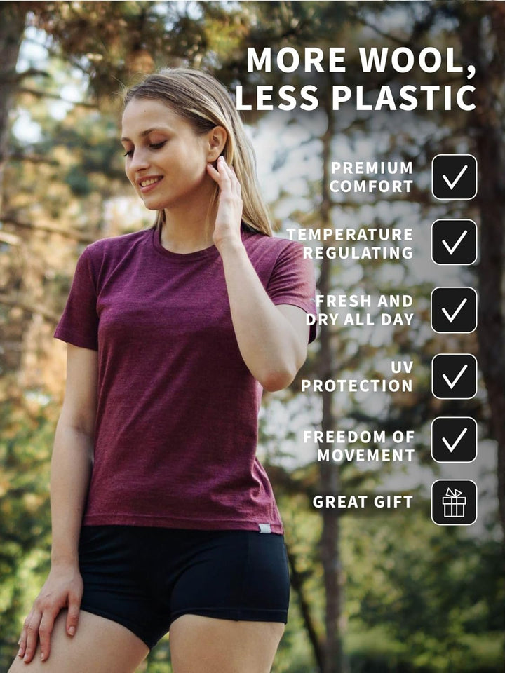 Merino.tech Merinowolle T-Shirt Damen - 100% Merinowolle Leichte Basisschicht Damen Kurzarm T-Shirt