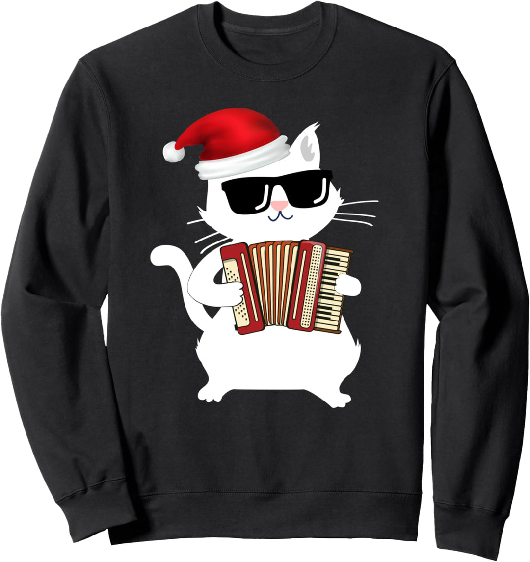 Cat Playing Accordion Santa Hat Sweatshirt