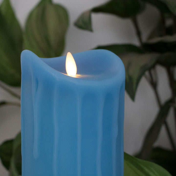 Dekovita 42cm Holz-Laterne - Gartenlaterne inkl. 23m LED Echtwachs-Kerze Blau Wachstropfen mit 5h-Ti