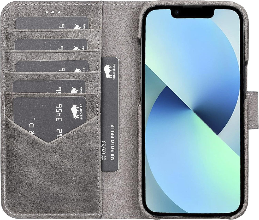 Solo Pelle Lederhülle kompatibel für iPhone 13 in 6.1 Zoll abnehmbare Hülle (2in1) inkl. Kartenfäche