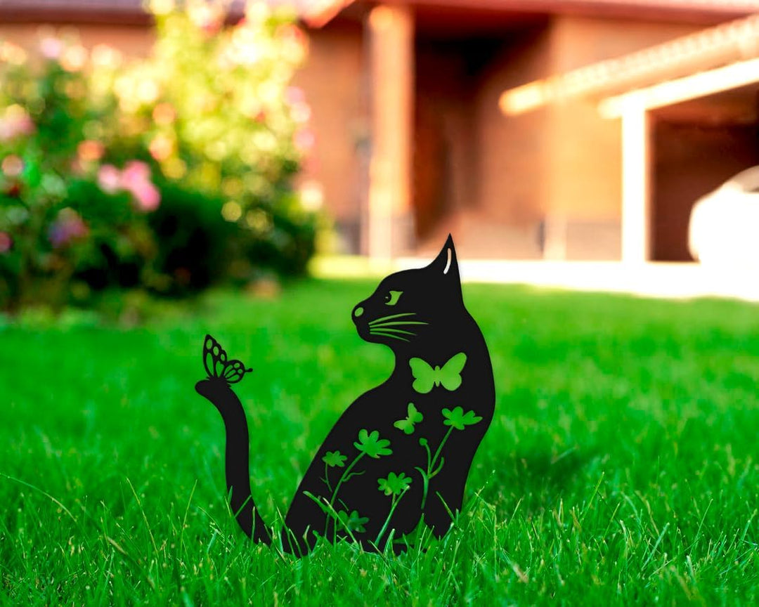 Gartenstecker (30x33 cm) - Metall Katze - Rostfiguren für den Garten - Rostige Tiere - Dekorative Ti
