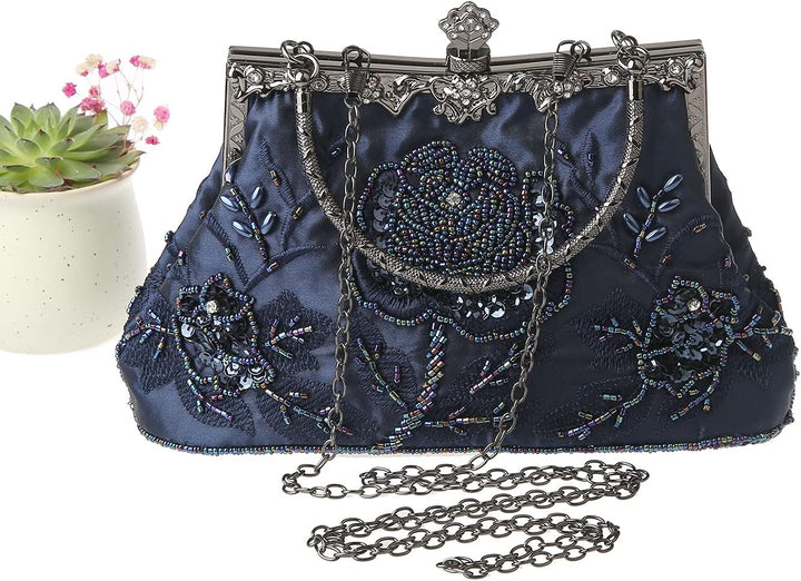 DA BODAN Vintage Floral Perlen Strass Stickerei Clutch Pailletten Hochzeit Party Abschlussball Tasch