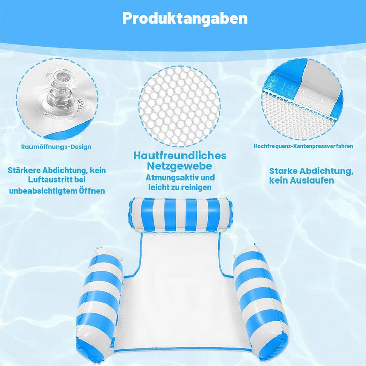 2 Stück Luftmatratze Pool mit 1 Luftpumpe, 4 in 1 Aufblasbare Wasserhängematte, Mehrzweck Aufblasbar