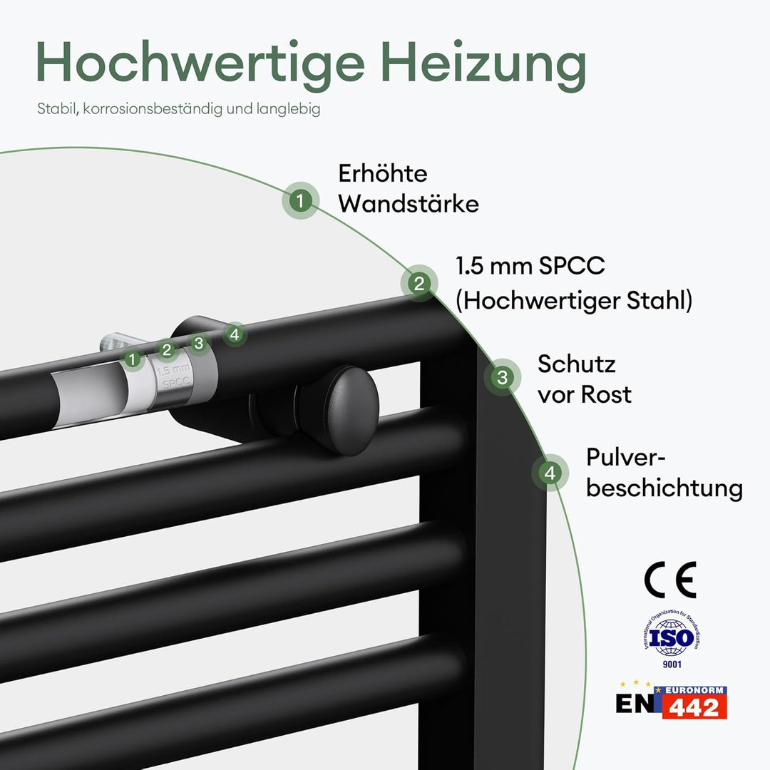 Mai &amp; Mai Badheizkörper Handtuchheizkörper 60x120 cm matt Anthrazit | Badheizung Heizkörper bad mit