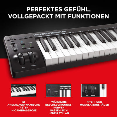 M-Audio Keystation 61 MKIII - Kompakter 61-Tasten MIDI Keyboard Controller mit zuweisbaren Reglern,