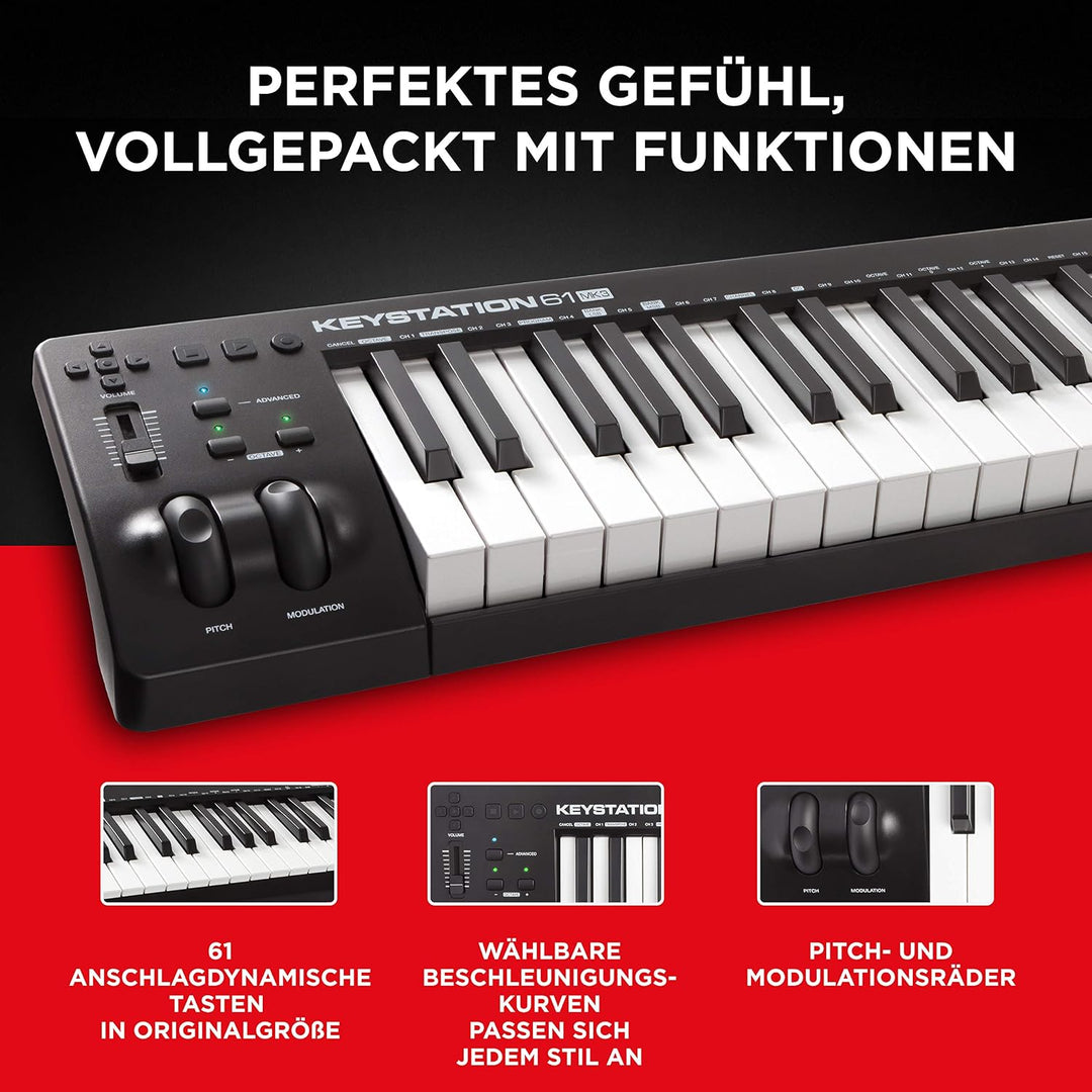 M-Audio Keystation 61 MKIII - Kompakter 61-Tasten MIDI Keyboard Controller mit zuweisbaren Reglern,