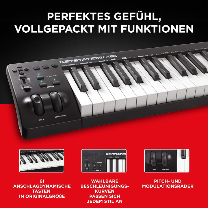 M-Audio Keystation 61 MKIII - Kompakter 61-Tasten MIDI Keyboard Controller mit zuweisbaren Reglern,